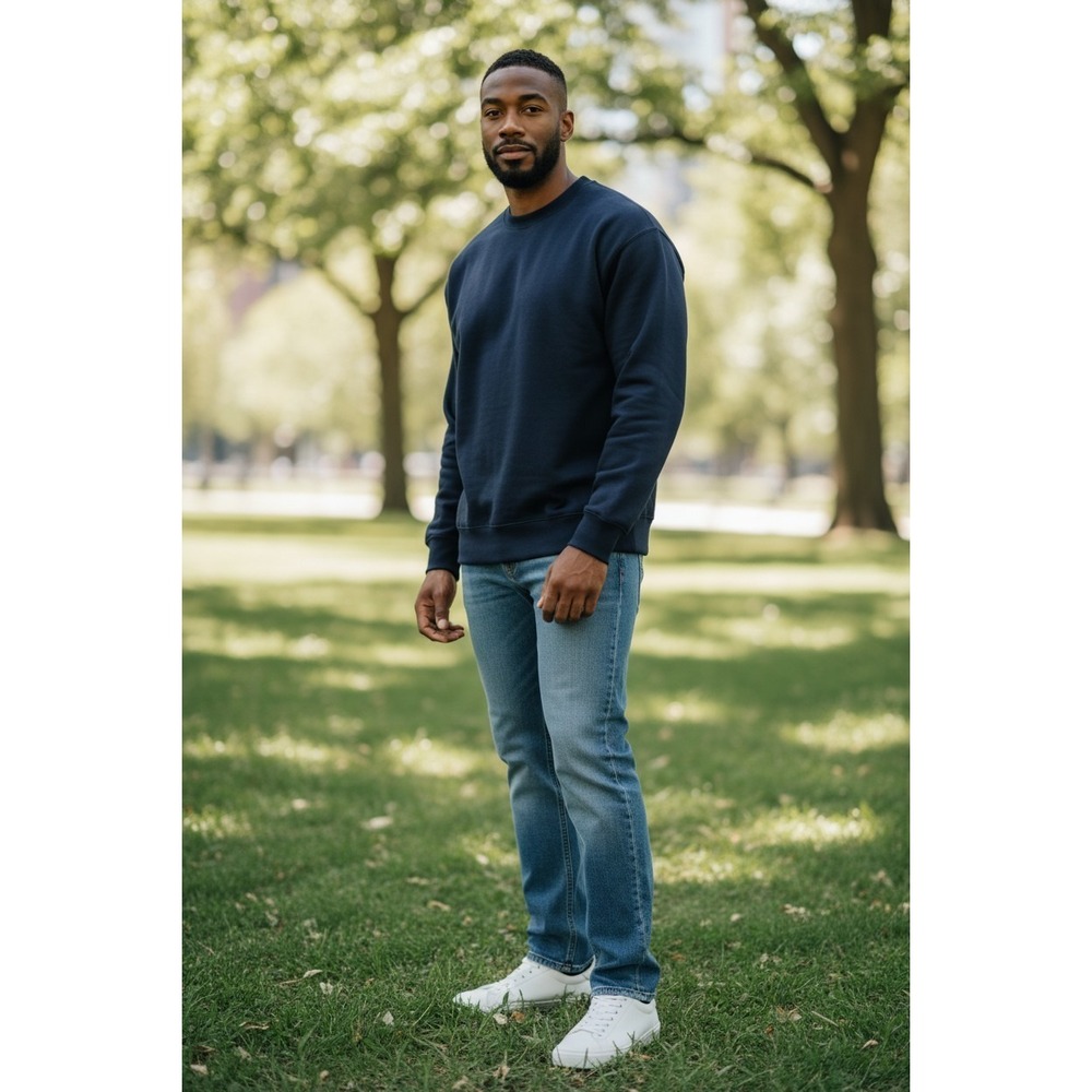 Vtg BVD Sweatshirt Mens XL Dark Navy Blue Blank Crewneck Fleece Boxy Y2K USA